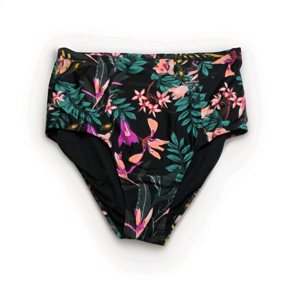 Old Navy Black and Pink Floral Bikini Size XL